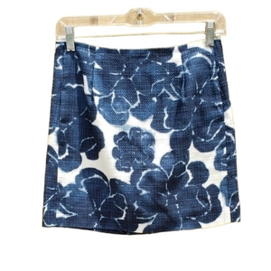 J. Crew Tweed Blue‎ White Floral Cotton Abstract Mini Skirt Size 00 XXS NWOT